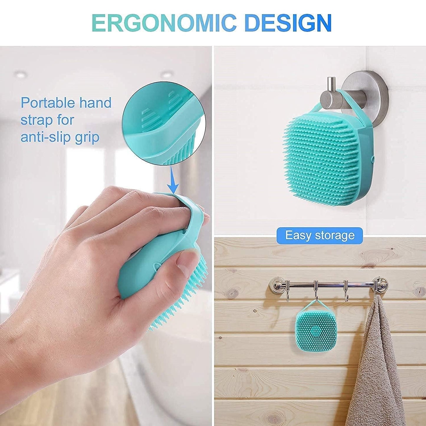Aurasil Soft Silicone Bath Scrubber – Premium Hygienic Body Brush with Hook