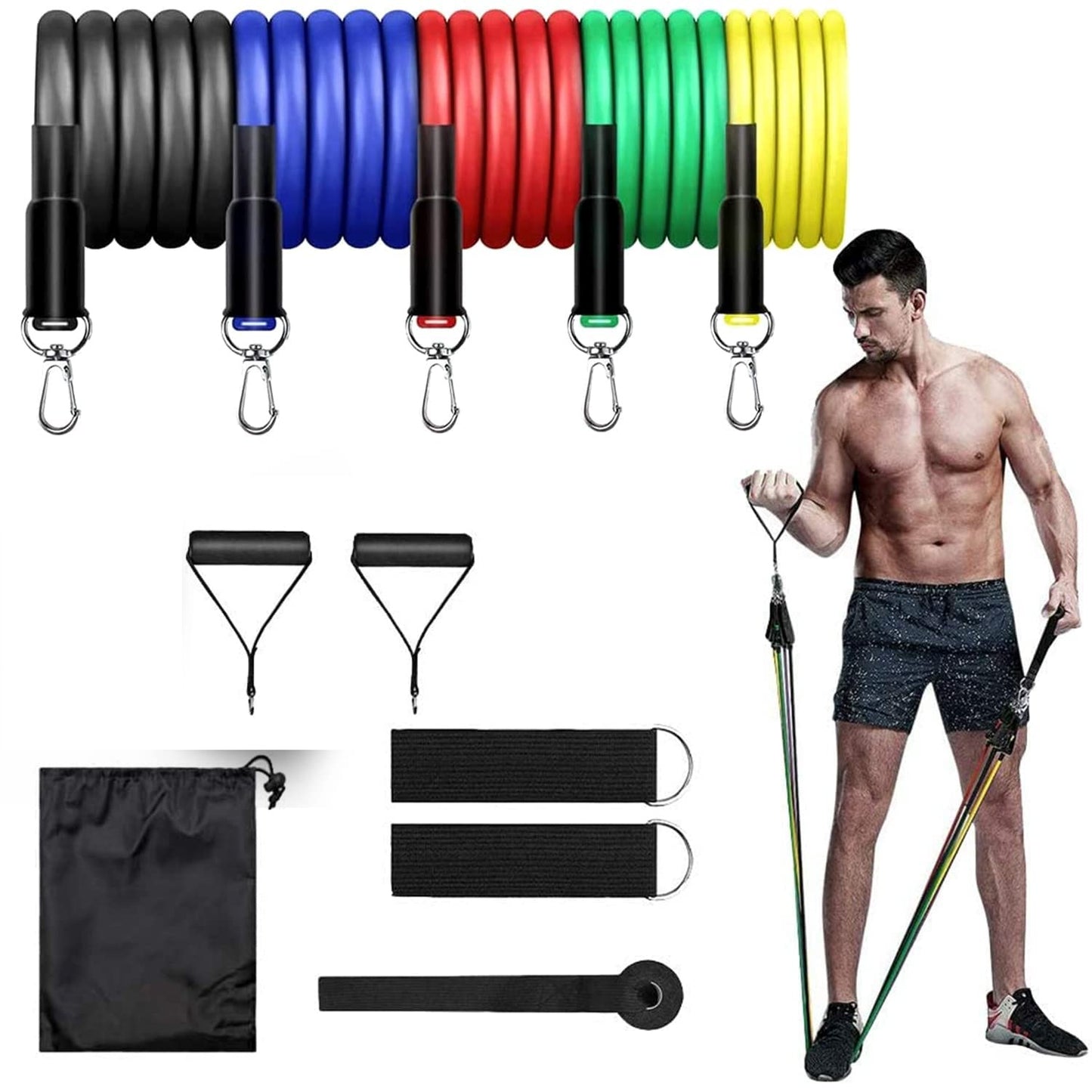 FlexForce Pro Resistance Band Set — 5-Band Stackable Kit (Up to 110 Lbs / 50 Kg) Premium Training Tubes for Home Gym, Yoga, Stretching, Physiotherapy & Full-Body Toning — For Men & Women