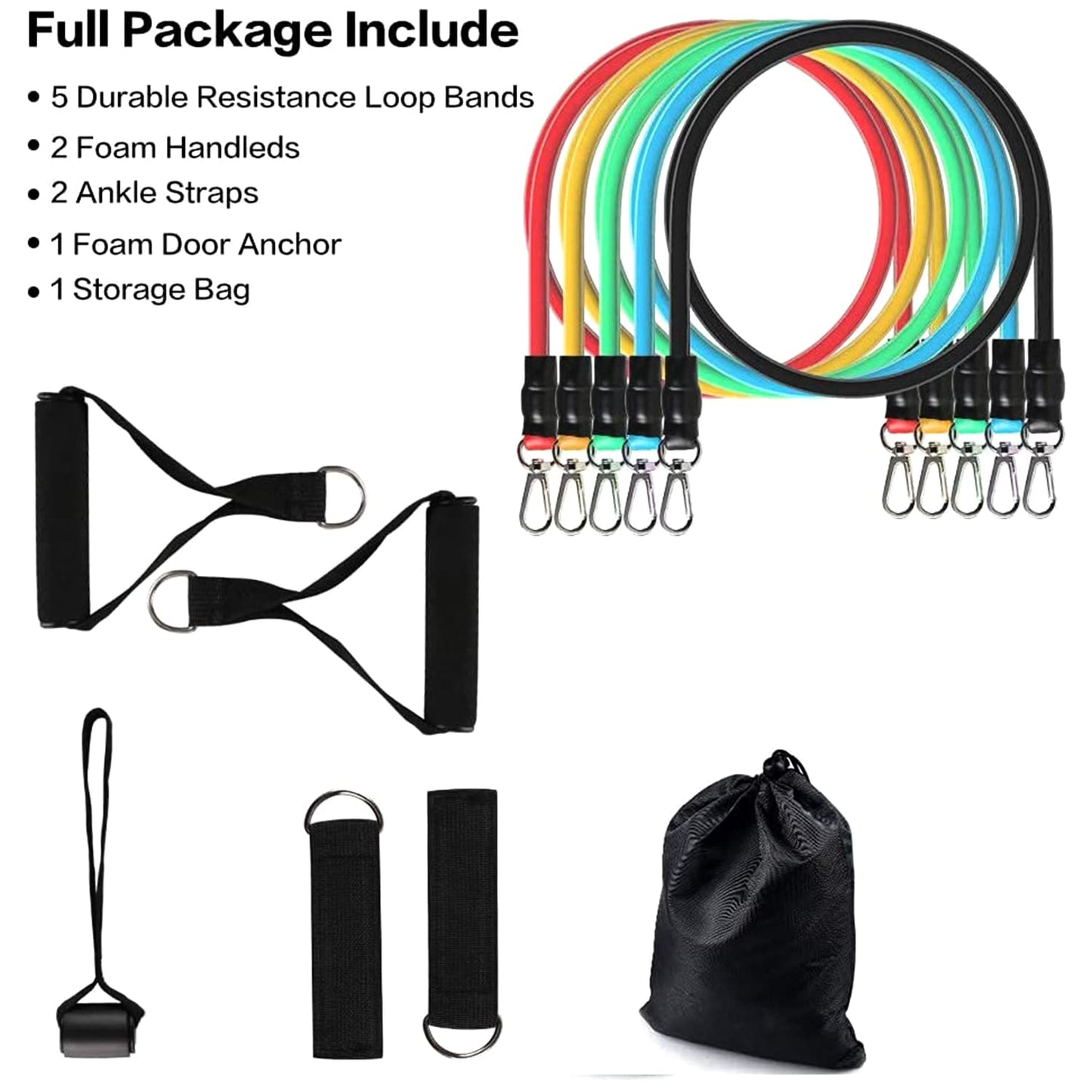 FlexForce Pro Resistance Band Set — 5-Band Stackable Kit (Up to 110 Lbs / 50 Kg) Premium Training Tubes for Home Gym, Yoga, Stretching, Physiotherapy & Full-Body Toning — For Men & Women
