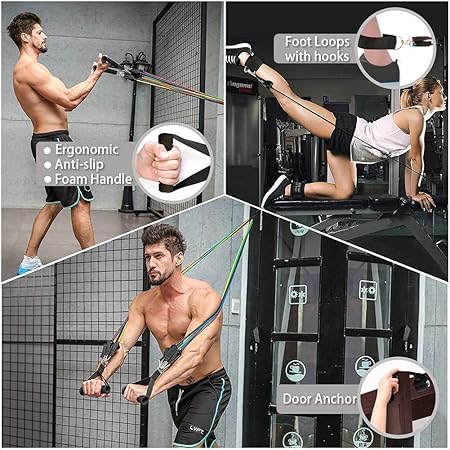 FlexForce Pro Resistance Band Set — 5-Band Stackable Kit (Up to 110 Lbs / 50 Kg) Premium Training Tubes for Home Gym, Yoga, Stretching, Physiotherapy & Full-Body Toning — For Men & Women